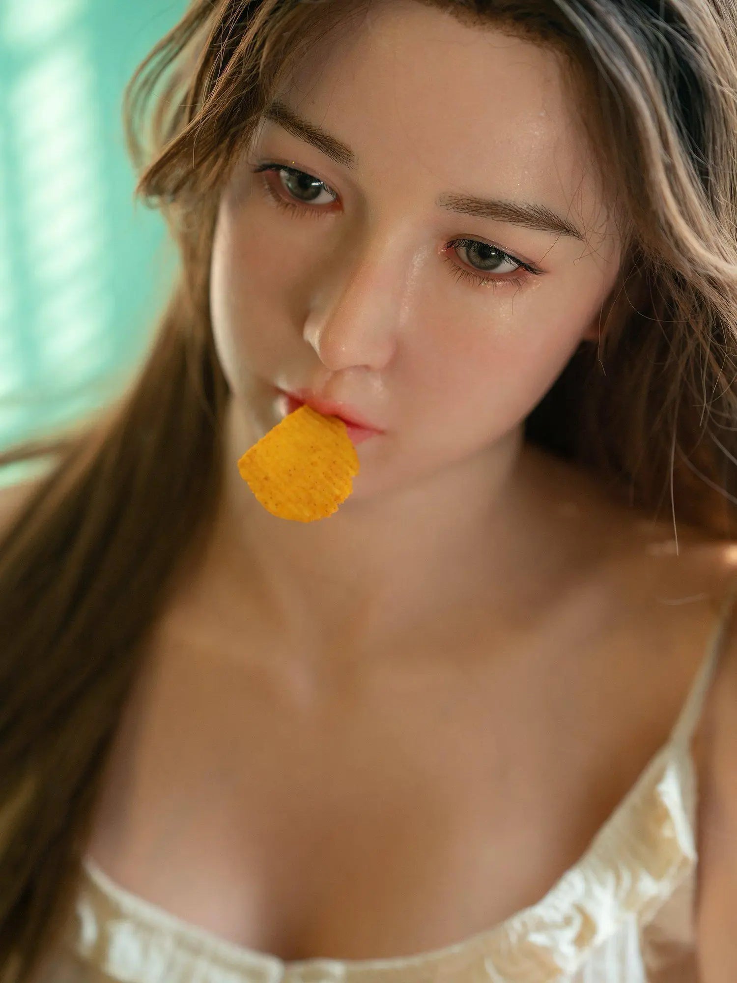 Ashlyn Eurasian goddess collector's edition sex doll, having a chip slice on her lips - perfect East-West harmony timeless beauty by TopLoveDoll