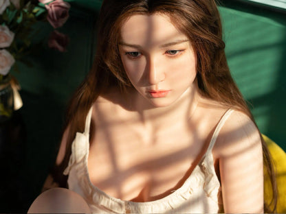 Ashlyn Eurasian goddess collector's edition sex doll, in a hue of warm sunshine, very feminine aura, up close up - perfect East-West harmony timeless beauty by TopLoveDoll