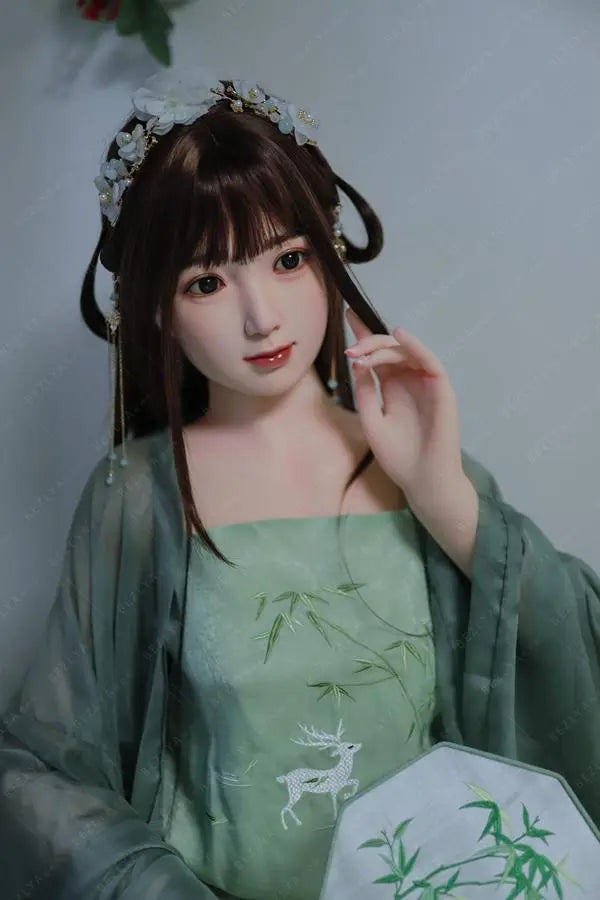 Autumn hanfu Asian girl next door sex doll, green hanfu attire, traditional Chinese dress jade green beauty by TopLoveDoll
