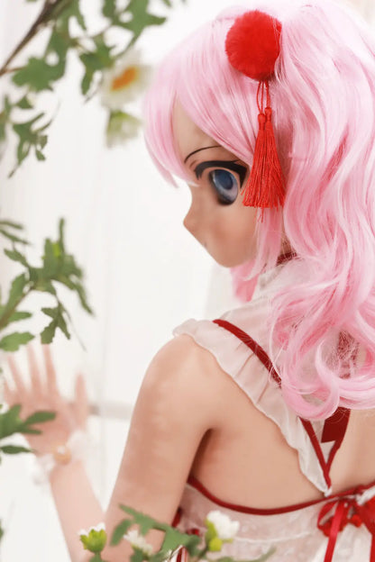 Rear portrait of Mirumi sex doll looking back over one shoulder