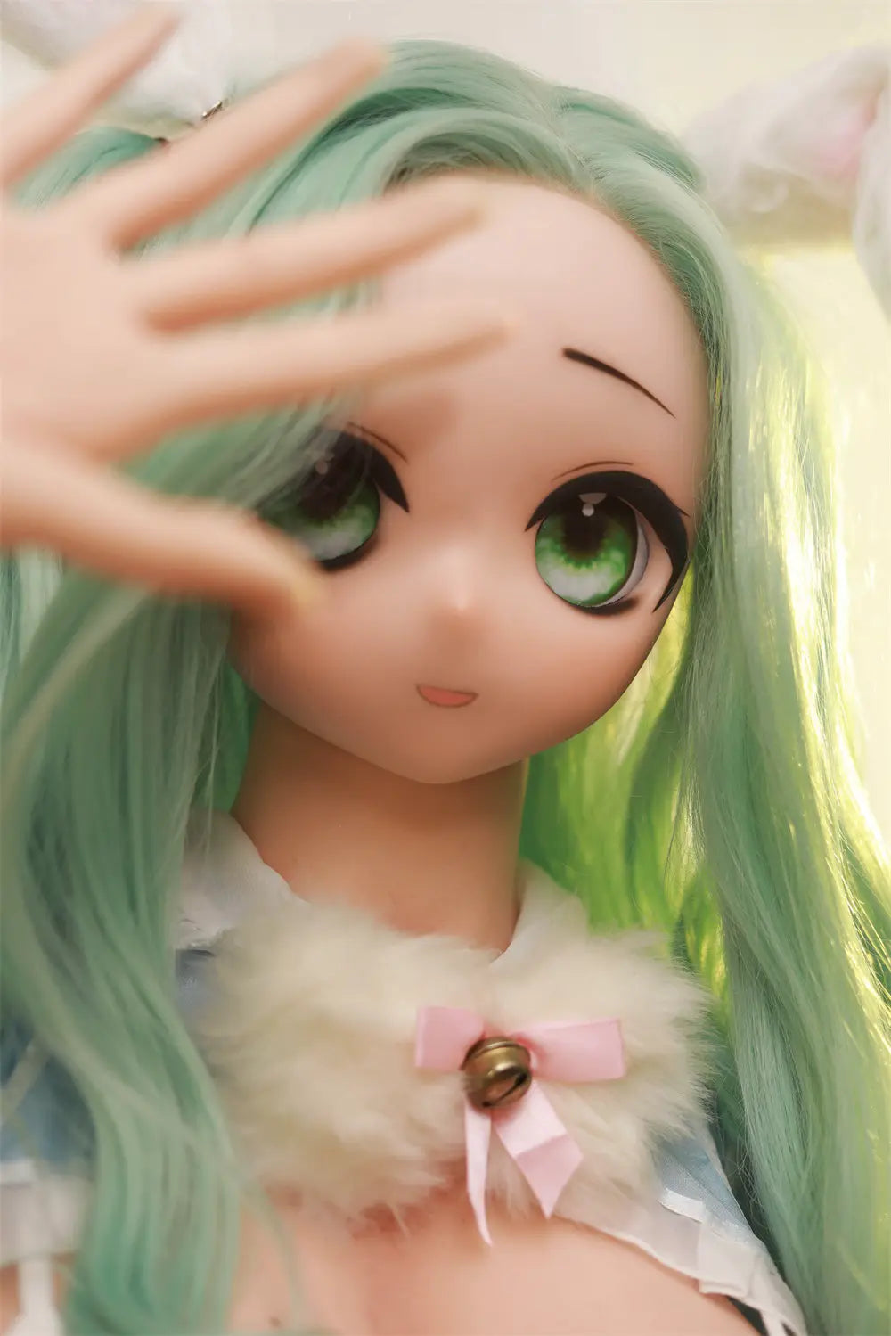 Close-up of Mintori's 2D-style anime face beneath decorative bunny ears