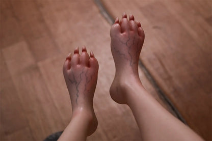 Close-up of Veltris sex doll's beast-like feet with claw-shaped toes