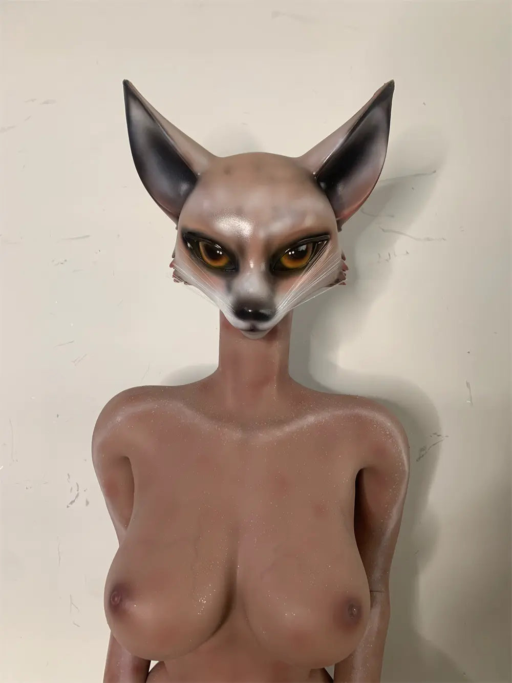Front factory reference portrait of Vesper fox sex doll showing the head and upper torso