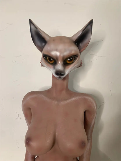 Front factory reference portrait of Vesper fox sex doll showing the head and upper torso